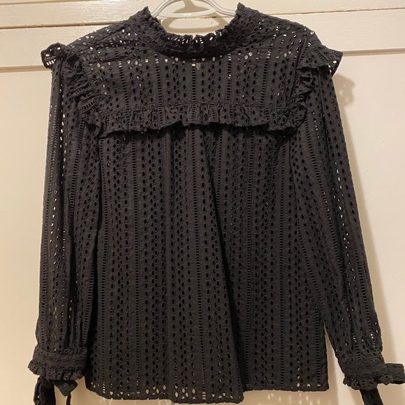 Madewell Black Eyelet Mockneck Top - Picture 4 of 9
